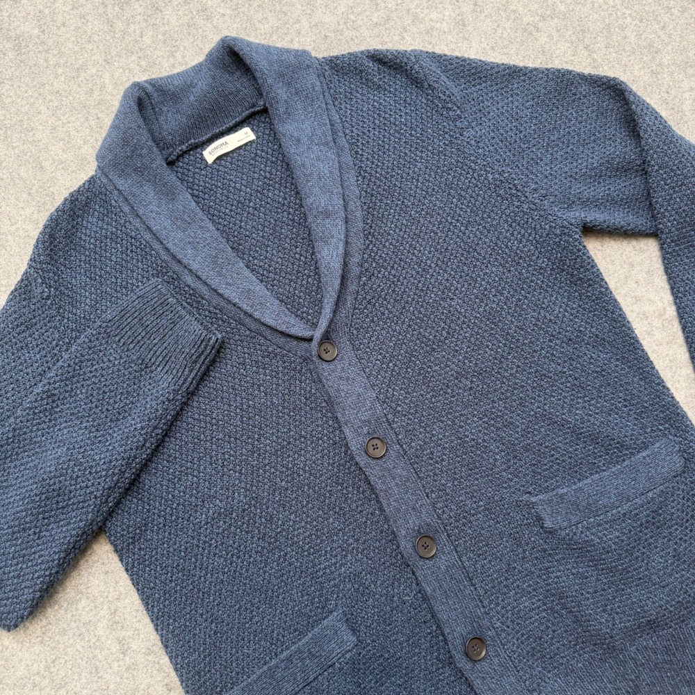 Sonoma Goods For Life Mens Blue Shawl Collar Cardigan Sweater Size M RN73277
